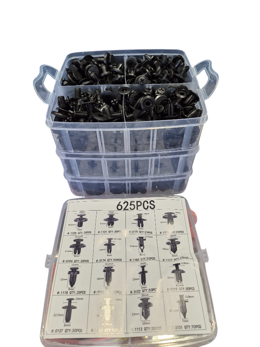 Set broches plásticos universal 625 pzs