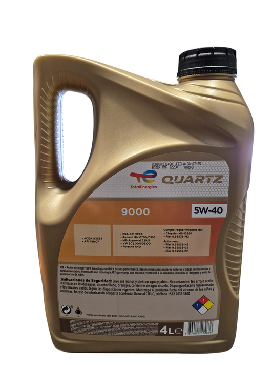 Aceite motor 5w40 Sintetico Total Quartz 5w-40 4lts