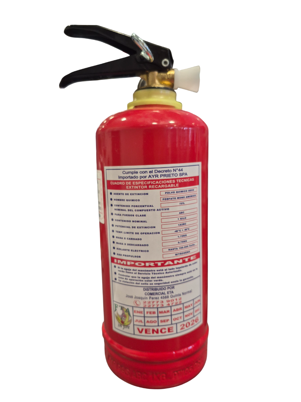 Extintor para vehículo ABS PQS 75%